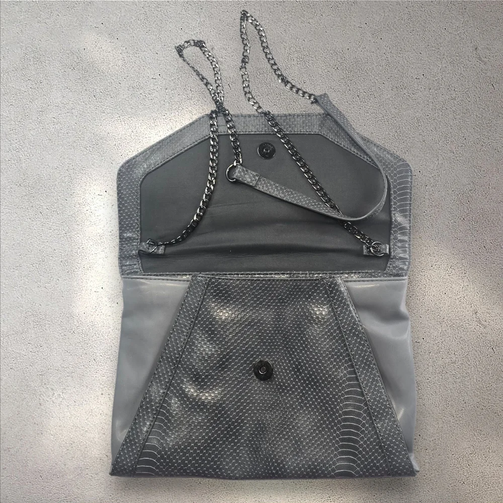 Limited Edition Envelope‎ Grey Snakeskin Clutch Foldover Crossbody